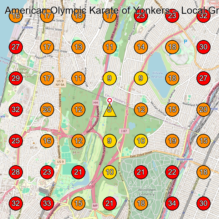 American Olympic Karate of Yonkers GeoGrid visibility map for Karate School in Dobbs Ferry
